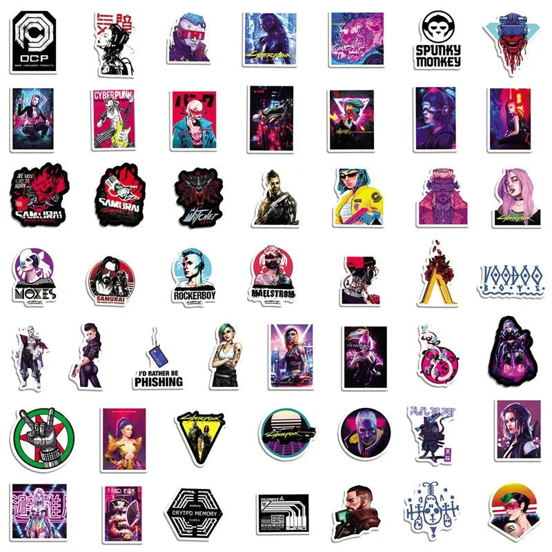 10 - 50 Piece Cyberpunk 2077 Game Sticker Set: Waterproof for Phones, Laptops, Luggage, and Skateboards - Gapo Goods -