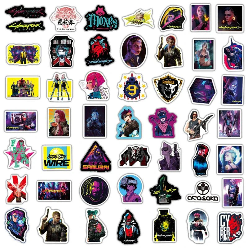 10 - 50 Piece Cyberpunk 2077 Game Sticker Set: Waterproof for Phones, Laptops, Luggage, and Skateboards - Gapo Goods -
