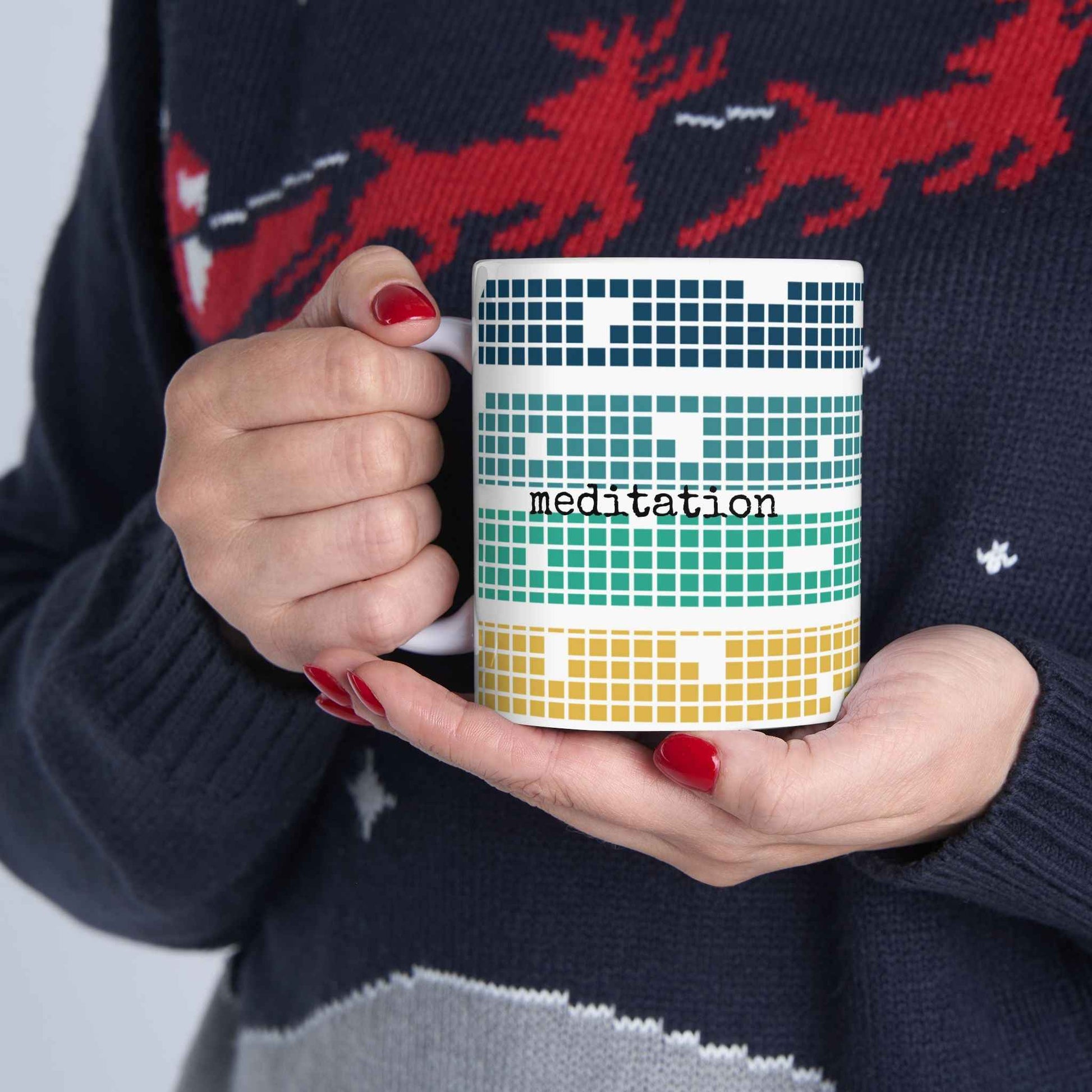Meditation Mug - Tetris Inspired 11oz Ceramic Coffee Cup | Mindfulness Gift Mug