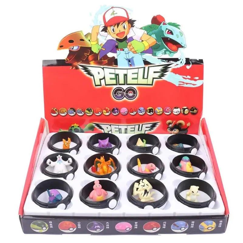 Display box of 12Pcs Pokeball Model Anime figures, featuring Pokémon Pikachu pocket toys