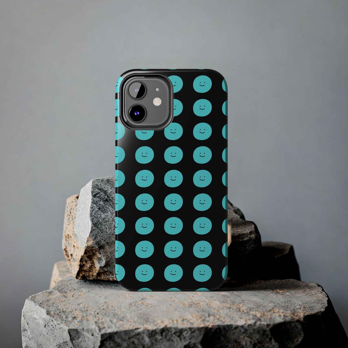 Blue Smiley Face Phone Case - Durable Tough Protective Cover, Strong Impact-Resistant Emoji Design Phone Case