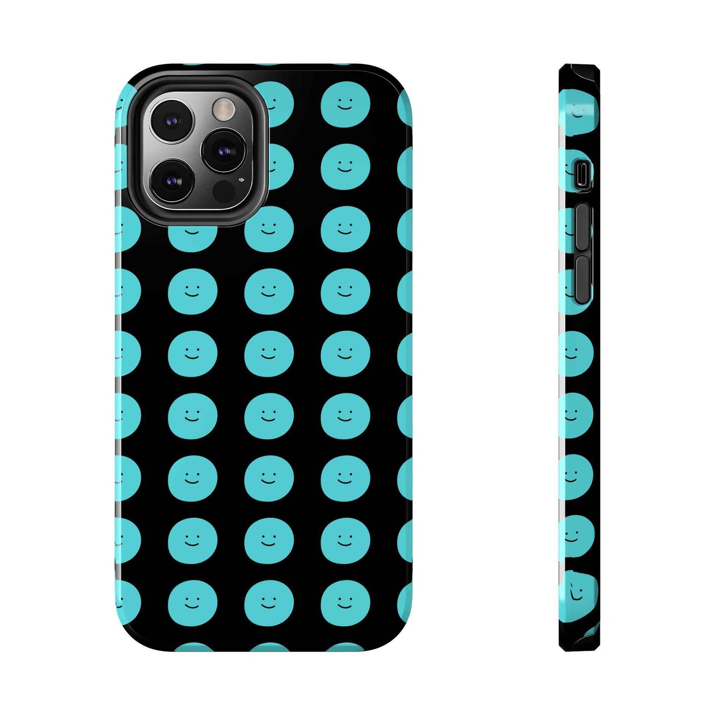 Blue Smiley Face Phone Case - Durable Tough Protective Cover, Strong Impact-Resistant Emoji Design iPhone 12 Pro Phone Case