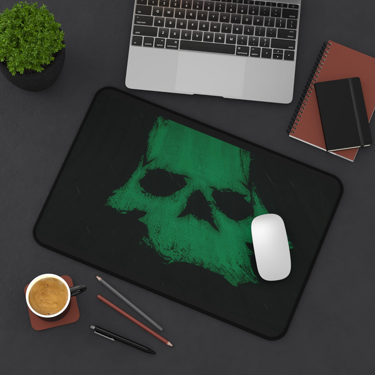 Green Brushstroke Skull Desk Mat — Pirate Gaming Mousepad