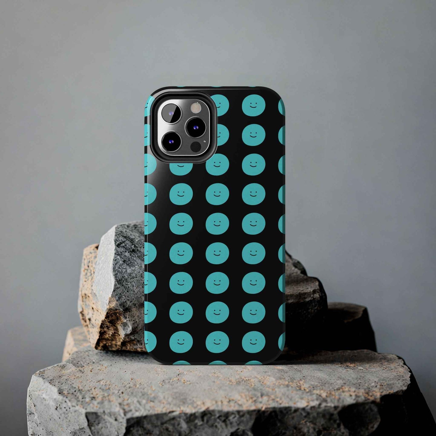 Blue Smiley Face Phone Case - Durable Tough Protective Cover, Strong Impact-Resistant Emoji Design Phone Case