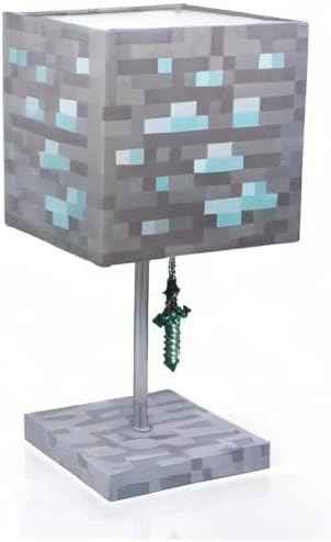 Minecraft Diamond Ore Lamp - 14-Inch LED Table Lamp with Diamond Sword Pull Chain Home Decor
