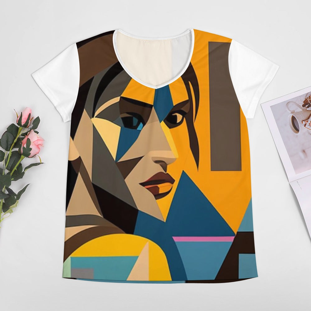 Exclusive GG design Lara Croft Inspired V-Neck T-Shirt in Picasso Style for Women