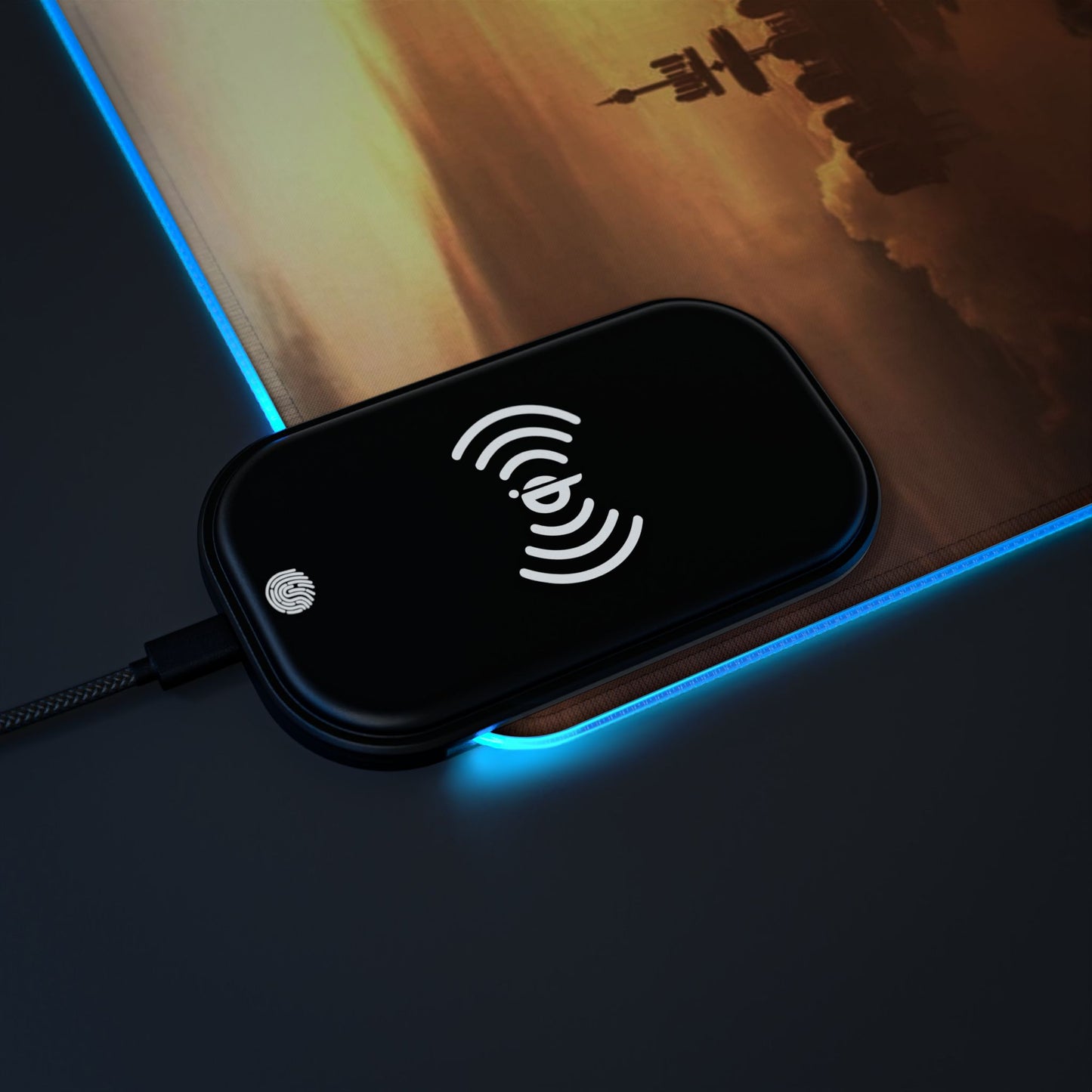LED Gaming Mouse Pad with Wireless Charger — Sci‑Fi Battlefront Desk Mat
