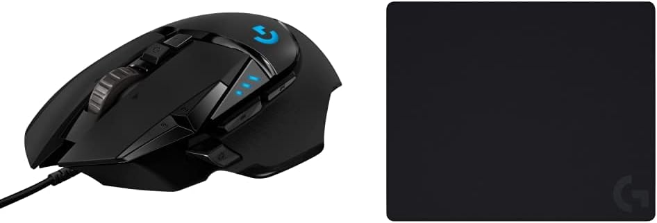 Logitech G502 HERO High Performance Wired Gaming Mouse, HERO 25K Sensor, 25,600 DPI, RGB, Adjustable Weights, 11 Programmable Buttons, On-Board Memory, PC / Mac Black Wired Mouse + Mousepad