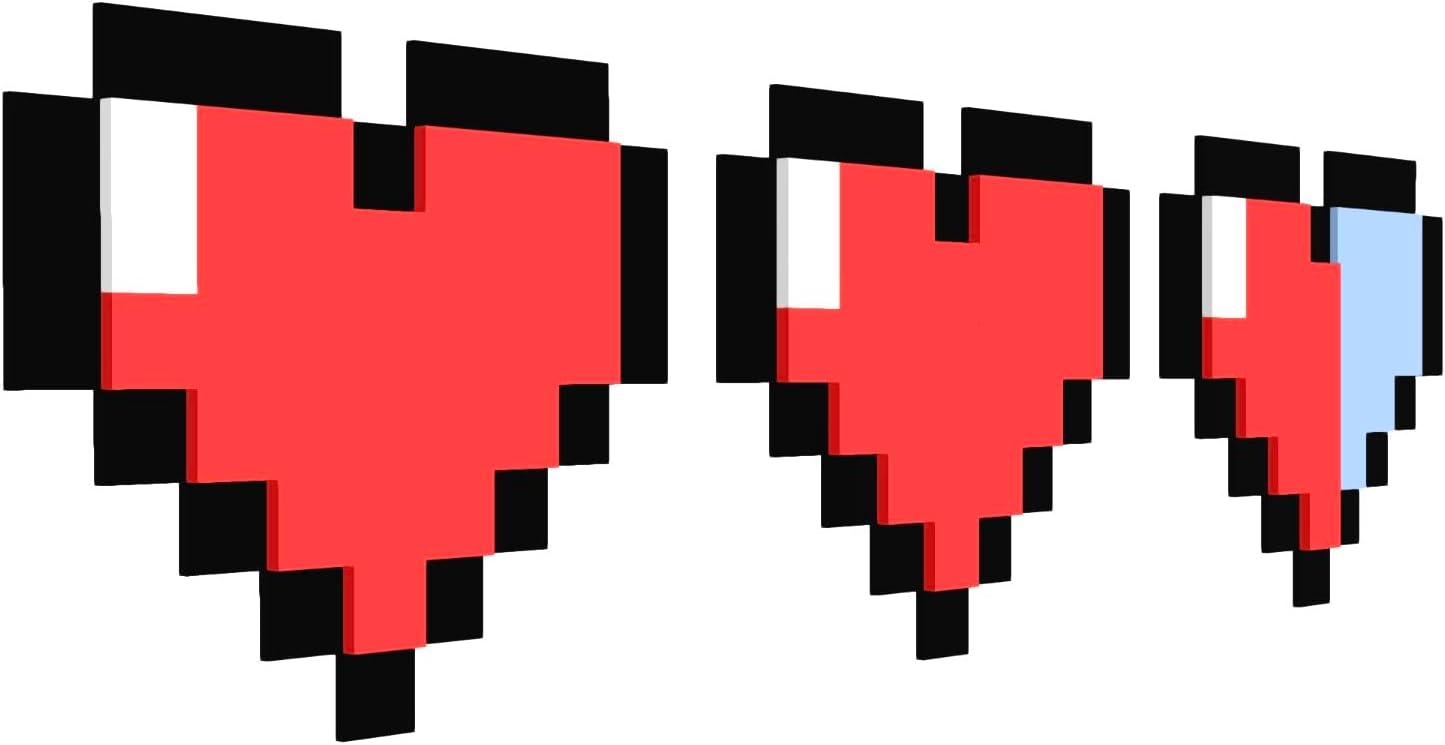 Pixel Heart Decor β Retro Gaming Gifts | 8-Bit Pixel Hearts Wall Art for Gamer Rooms Home Decor