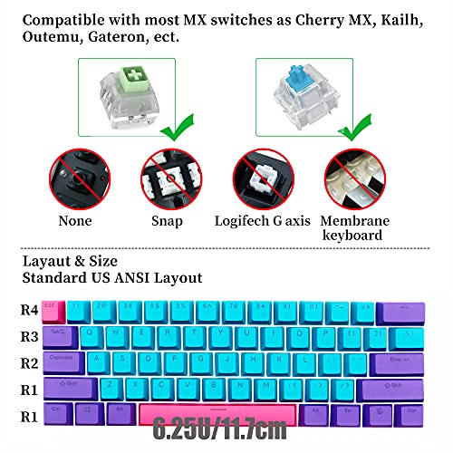 GTSP 61 Keycaps 60 Percent, Ducky One 2 Mini Keycaps for Mechanical Keyboard OEM Profile RGB PBT Keycap Set with Key Puller for Cherry MX Switches SK 61/Joker (Only keycaps) Blue
