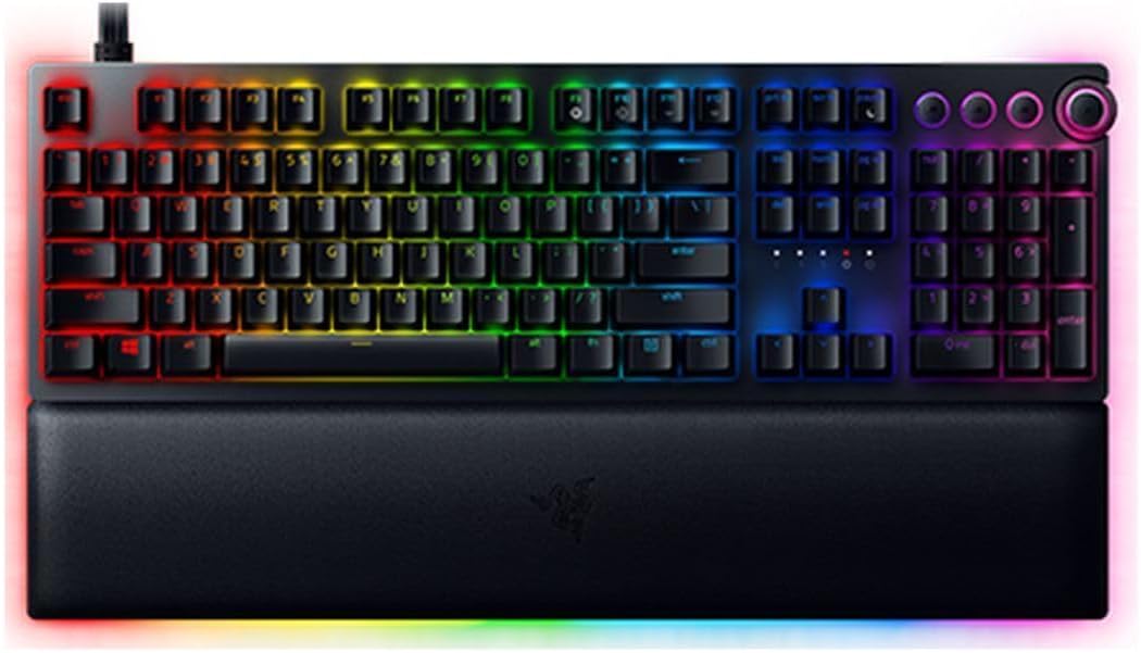Razer Huntsman V2 Optical Gaming Keyboard: Linear Optical Switches - 8000Hz Polling Rate - Doubleshot PBT Keycaps - Dedicated Media Keys & Dial - Ergonomic Wrist Rest - Snap Tap Classic Black Huntsman V2