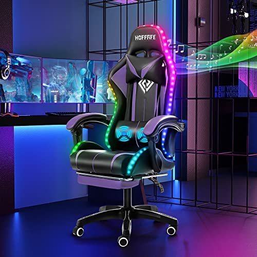 RGB Gaming Chair – Massage Gaming Chair with Bluetooth Speakers, Footrest & LED Lights Purple Gaming Accessories