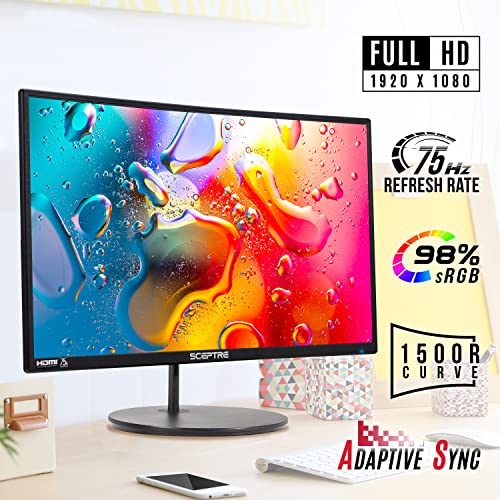 Sceptre Curved 24 - inch Gaming Monitor 1080p R1500 98% sRGB HDMI x2 VGA Build - in Speakers, VESA Wall Mount Machine Black (C248W - 1920RN Series) - Gapo Goods -