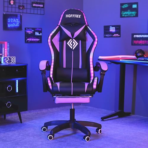 RGB Gaming Chair – Massage Gaming Chair with Bluetooth Speakers, Footrest & LED Lights Gaming Accessories