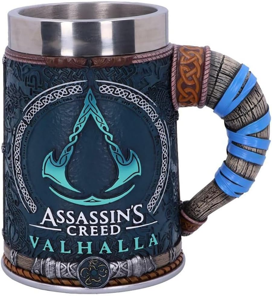 Assassin's Creed Tankard – Officially Licensed Valhalla Viking Resin Mug with Stainless Steel