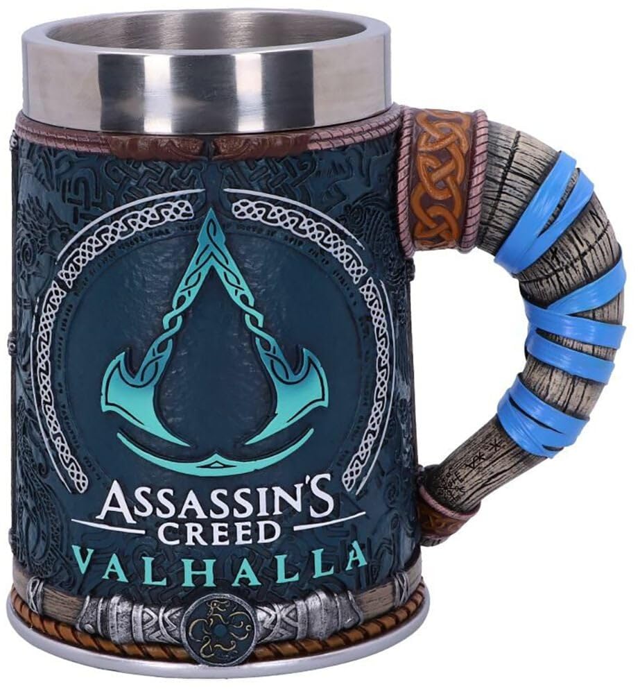 Assassin's Creed Tankard – Officially Licensed Valhalla Viking Resin Mug with Stainless Steel