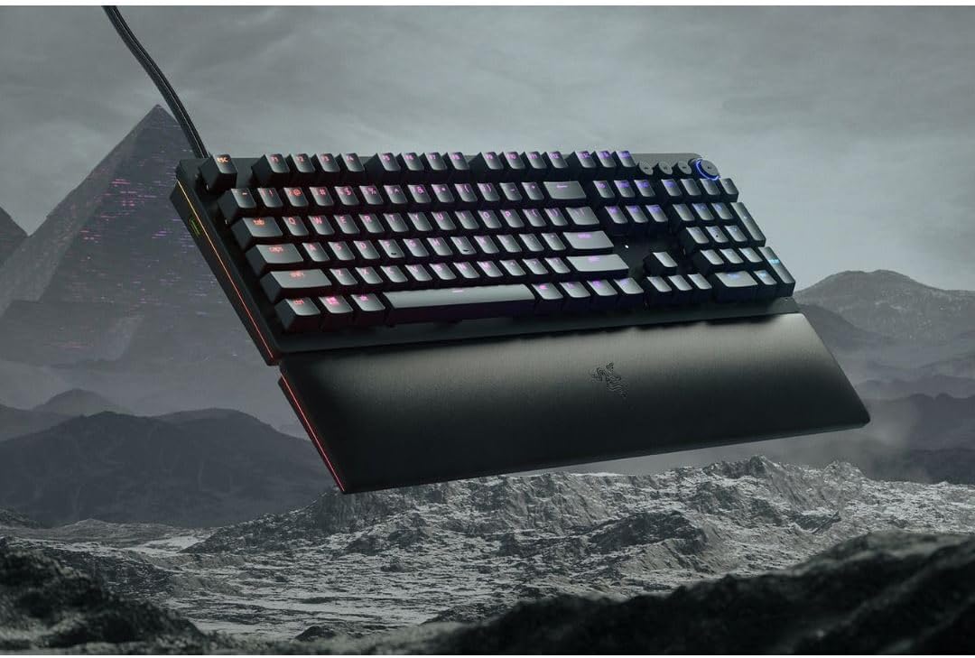 Razer Huntsman V2 Optical Gaming Keyboard: Linear Optical Switches - 8000Hz Polling Rate - Doubleshot PBT Keycaps - Dedicated Media Keys & Dial - Ergonomic Wrist Rest - Snap Tap
