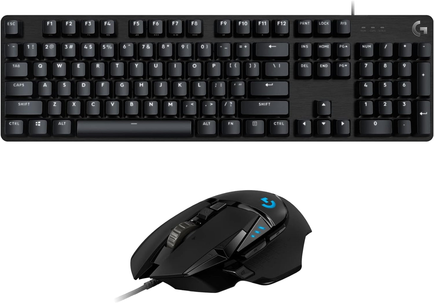 Logitech G502 HERO High Performance Wired Gaming Mouse, HERO 25K Sensor, 25,600 DPI, RGB, Adjustable Weights, 11 Programmable Buttons, On-Board Memory, PC / Mac Black Wired Mouse + Keyboard