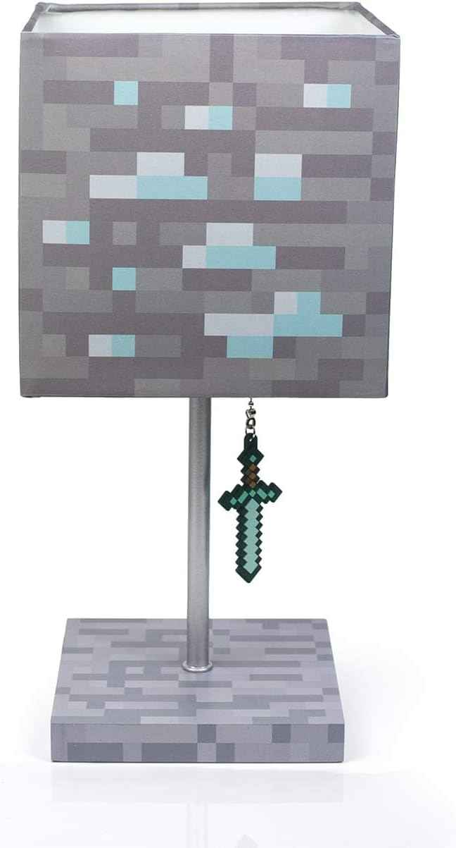 Minecraft Diamond Ore Lamp - 14-Inch LED Table Lamp with Diamond Sword Pull Chain Home Decor