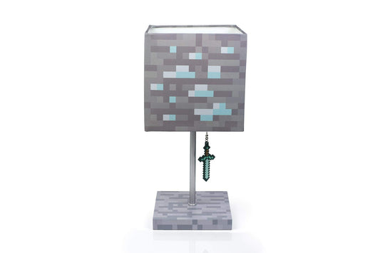 Minecraft Diamond Ore Lamp - 14-Inch LED Table Lamp with Diamond Sword Pull Chain Home Decor