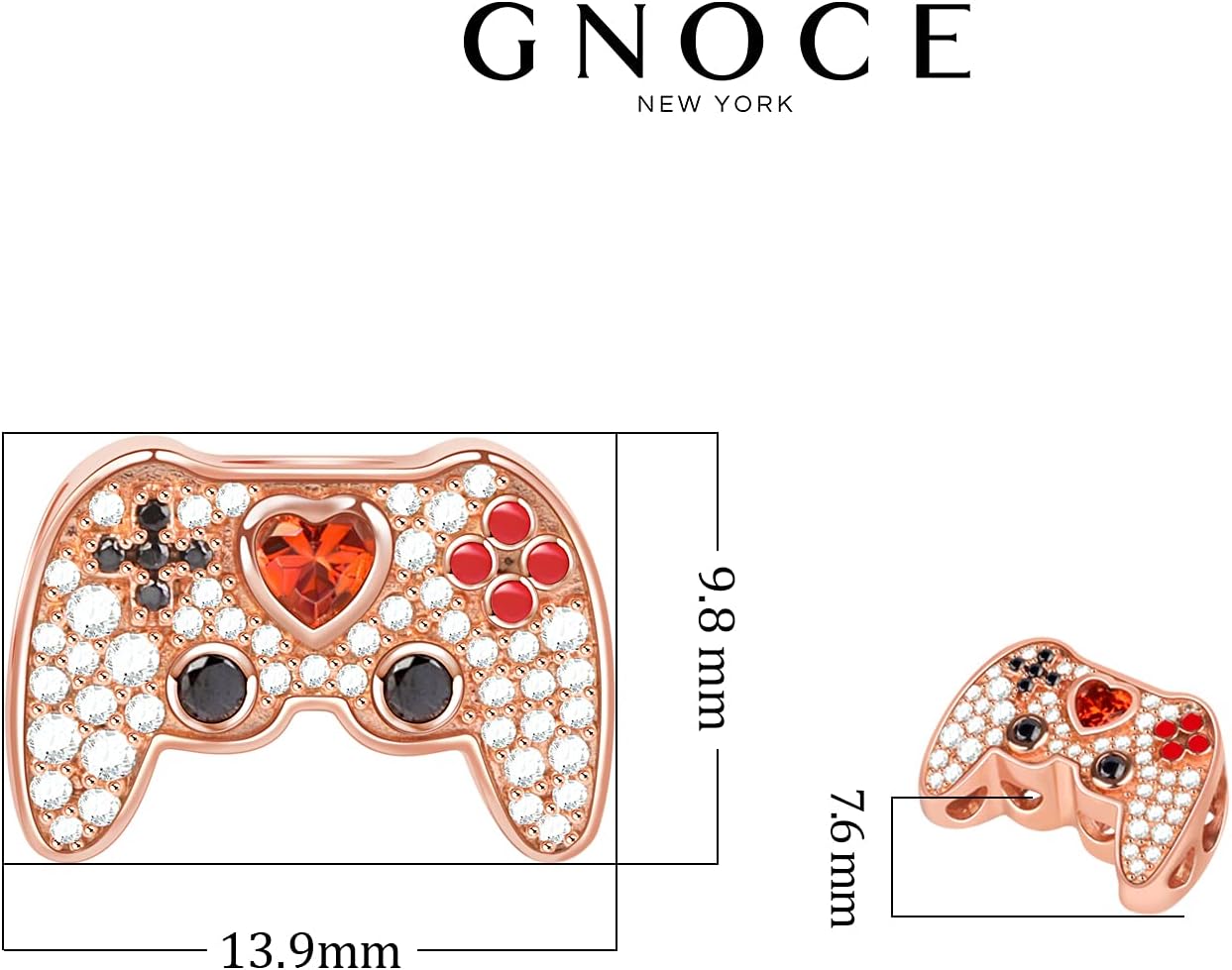GNOCE Gamepad Charm Bead Sterling Silver Game Player Rose Gold Charms with CZs fit Bracelet/Necklace Jewery Gift for Women