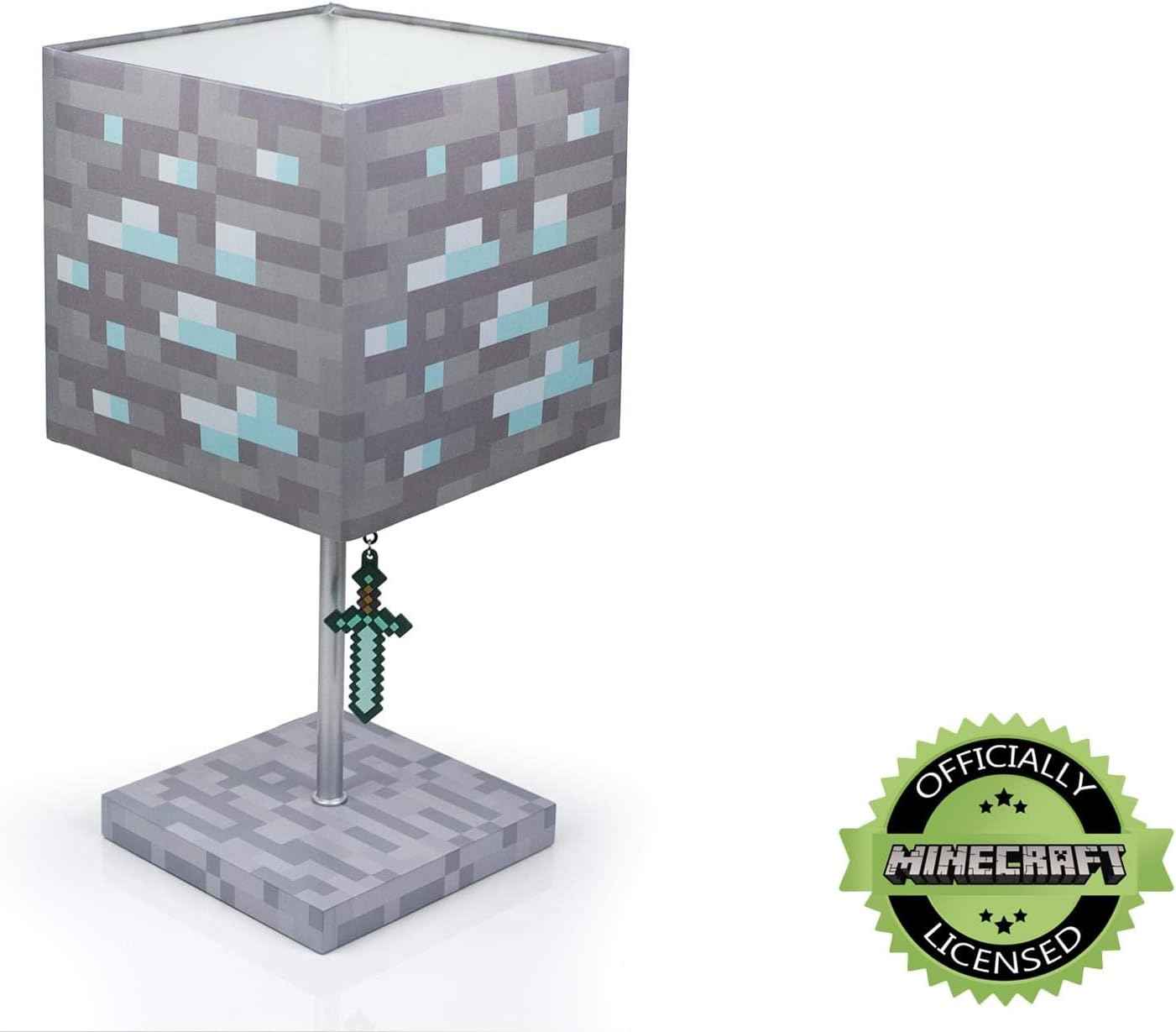 Minecraft Diamond Ore Lamp - 14-Inch LED Table Lamp with Diamond Sword Pull Chain Home Decor