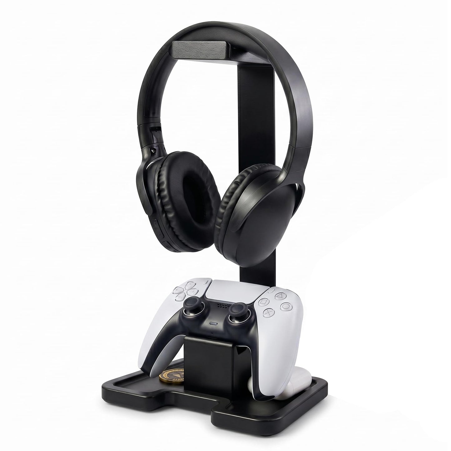 Gaming Equipment Headset Stand with Game Controller Holder & Storage Base, Stylish Gamer Gifts for Men Teenage Boy Headphone Stand, Unique Gifts for Gamers to Organize Gaming Accessories (Brown Wood)