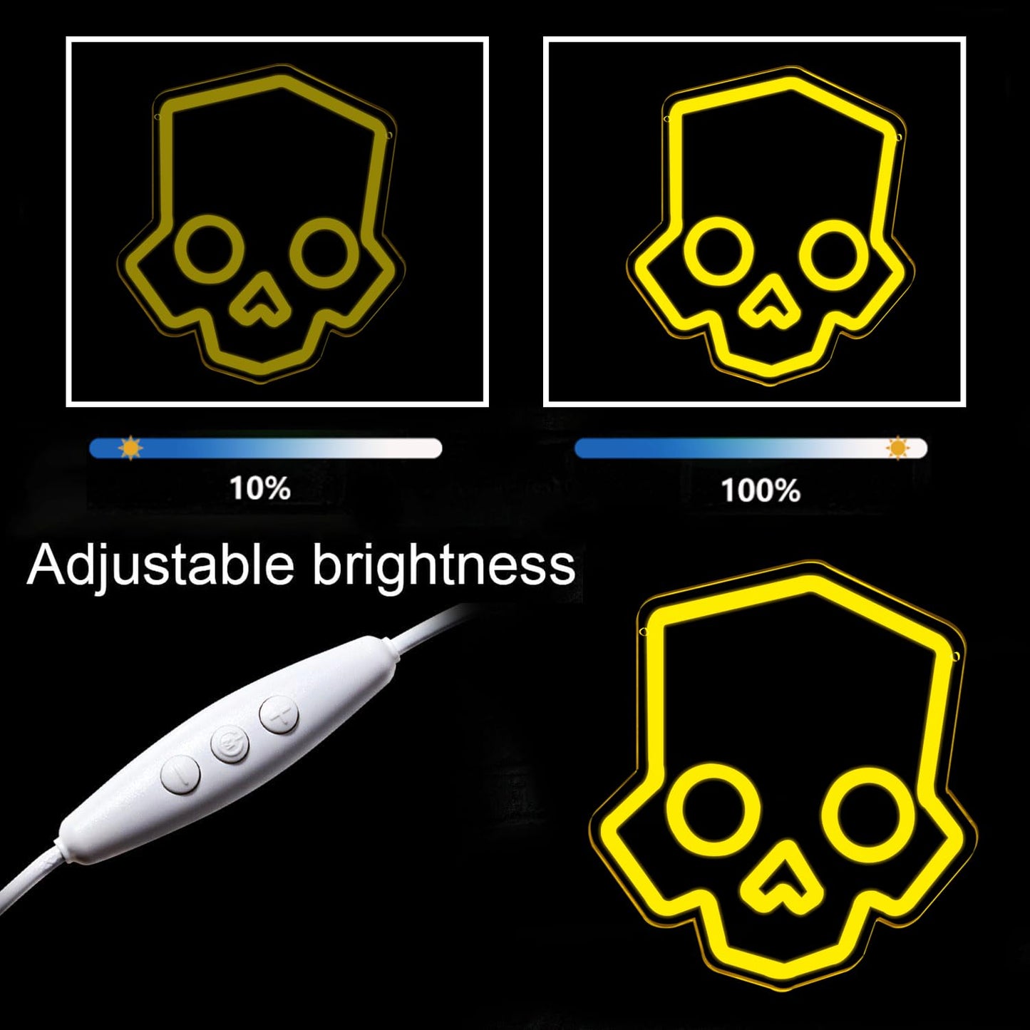 Skull Neon Sign – Yellow LED Neon Lights for Game Room Decor & Man Cave Lighting Home Decor