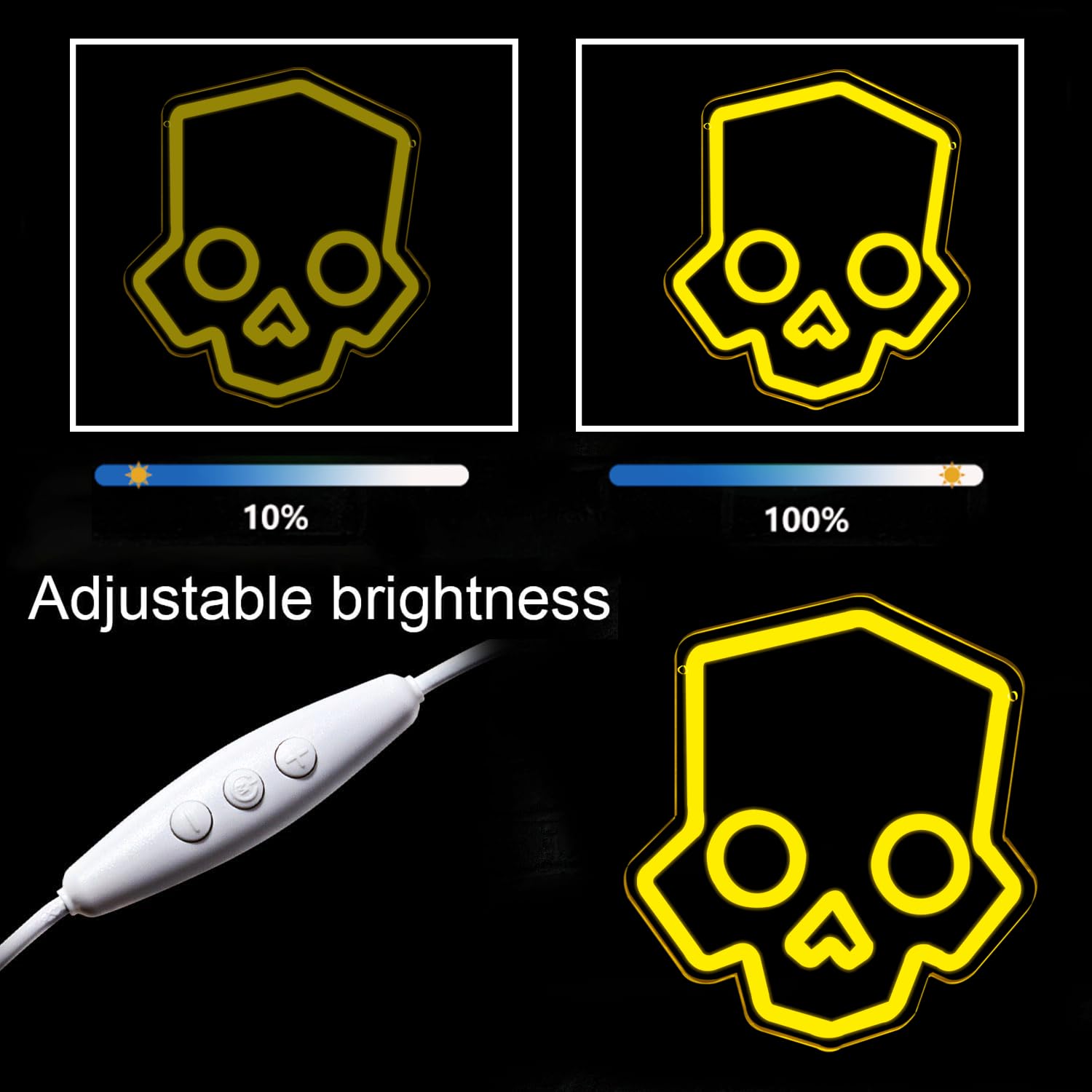 Skull Neon Sign – Yellow LED Neon Lights for Game Room Decor & Man Cave Lighting Home Decor