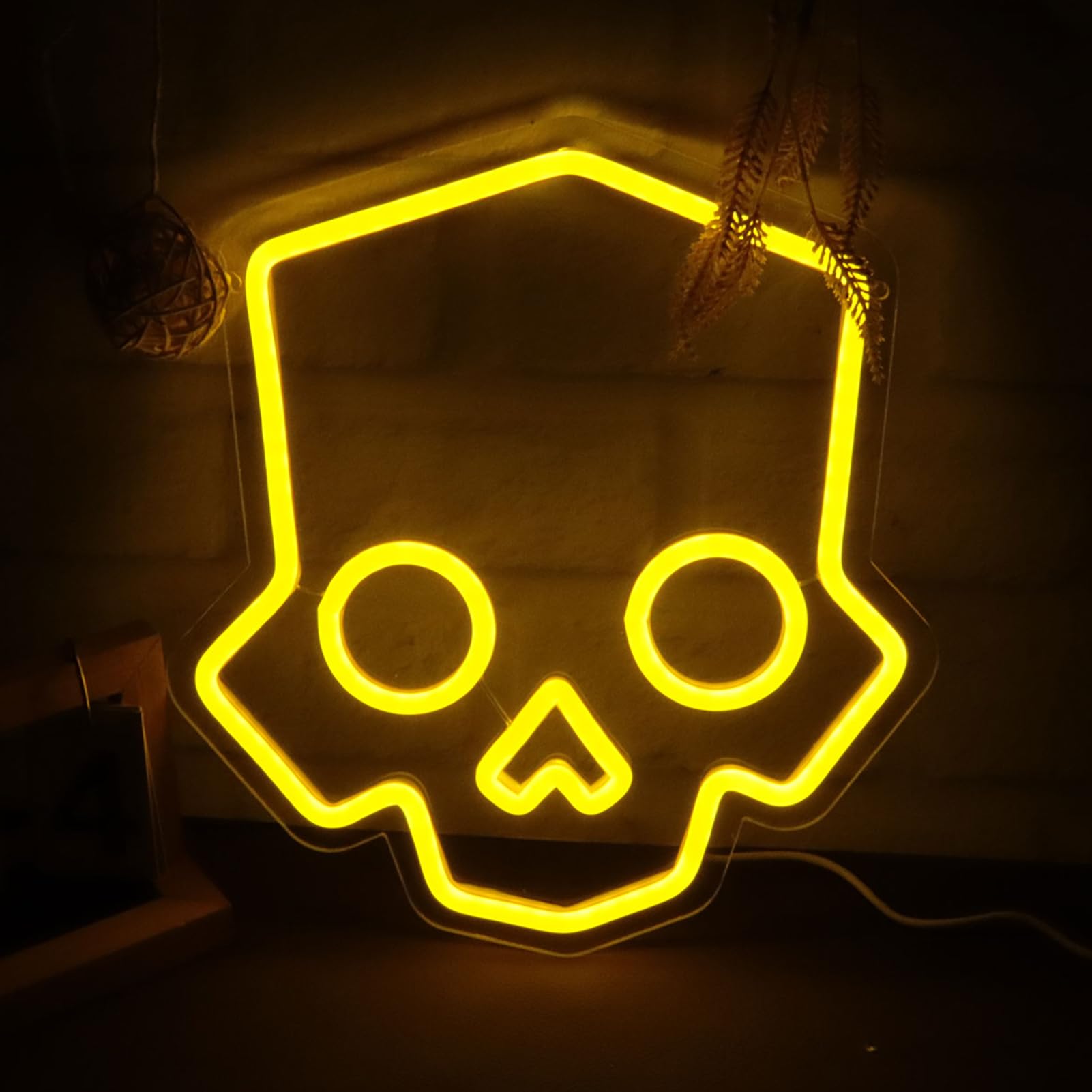 Skull Neon Sign – Yellow LED Neon Lights for Game Room Decor & Man Cave Lighting Yellow,Hero Diver Home Decor