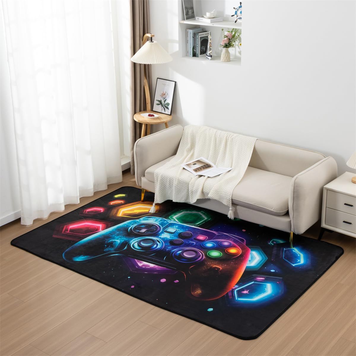 NTBED Game Console Area Rug for Bedroom Sofa Playroom Gaming Geometric Bedside Rugs Gamer Decorative Floor Mat Carpet (3x5 Feet, Blue)