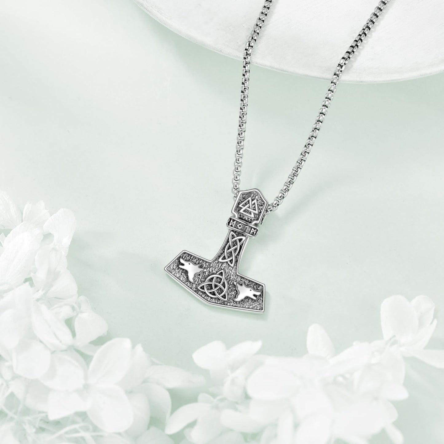 Viking Necklace for Men Sterling Silver Arrowhead/Therian/Raven/Thors Hammer Pendant Necklaces Jewelry Gifts for Men Women