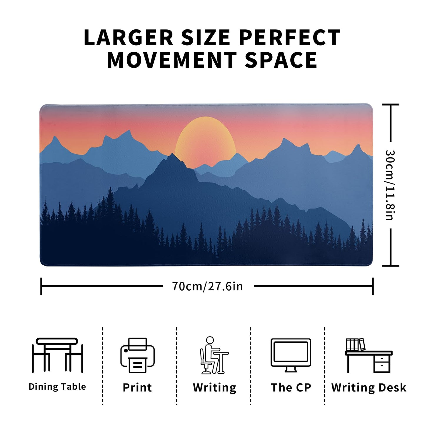 Mountain Gaming Mouse Pad 27.6x11.8 Inch Forest Large Mousepad Extended Grey Mousepad Gaming Non-Slip Rubber Base Stitched Edges Keyboard Mouse Mat Desk Pad for Office Home and Game