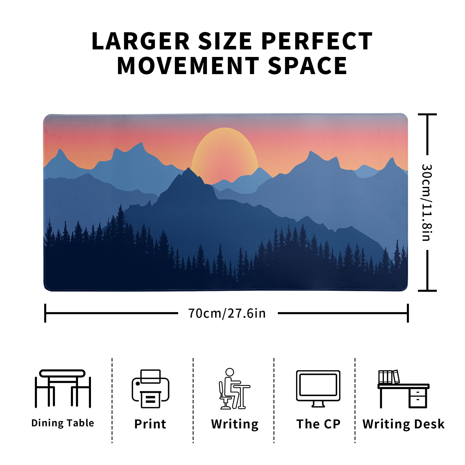 Mountain Gaming Mouse Pad 27.6x11.8 Inch Forest Large Mousepad Extended Grey Mousepad Gaming Non-Slip Rubber Base Stitched Edges Keyboard Mouse Mat Desk Pad for Office Home and Game