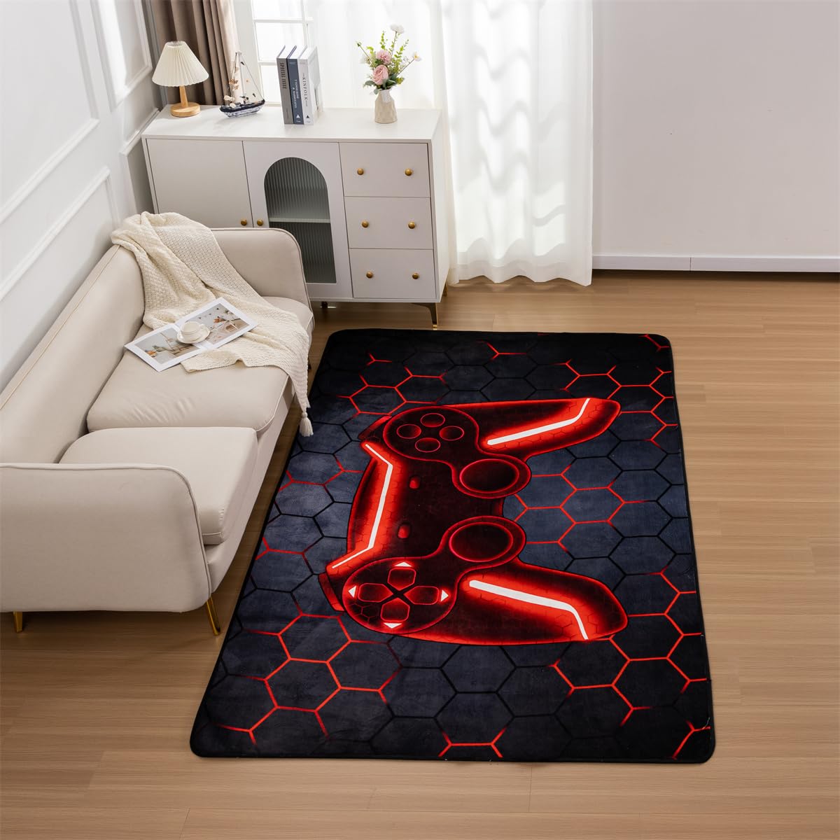 NTBED Game Console Area Rug for Bedroom Sofa Playroom Gaming Geometric Bedside Rugs Gamer Decorative Floor Mat Carpet (3x5 Feet, Blue)