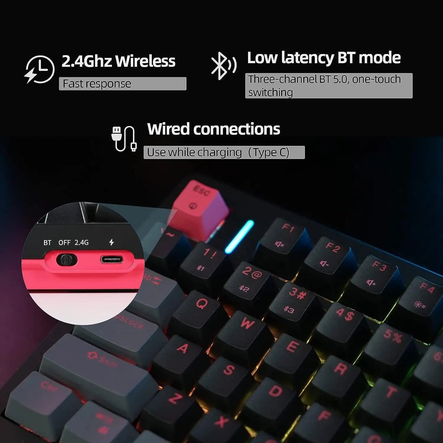 IROK FE75Pro Hot Swappable Mechanical Keyboard, Wireless TKL 75% RGB Customizable Backlit Gaming Keyboard, Bluetooth/2.4G/Wired for Windows PC Gamers - White/Blue - Gapo Goods -