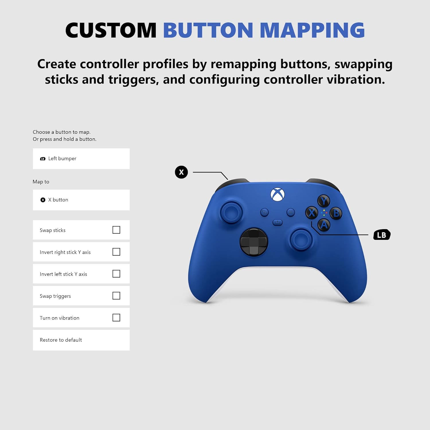 Xbox Wireless Controller - Shock Blue Gamepad With Bluetooth, USB-C & Hybrid D-Pad Gaming Accessories