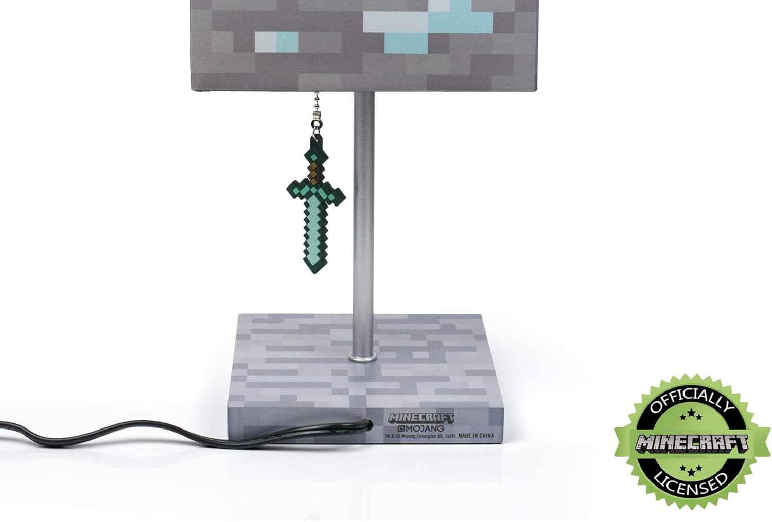 Minecraft Diamond Ore Lamp - 14-Inch LED Table Lamp with Diamond Sword Pull Chain Home Decor