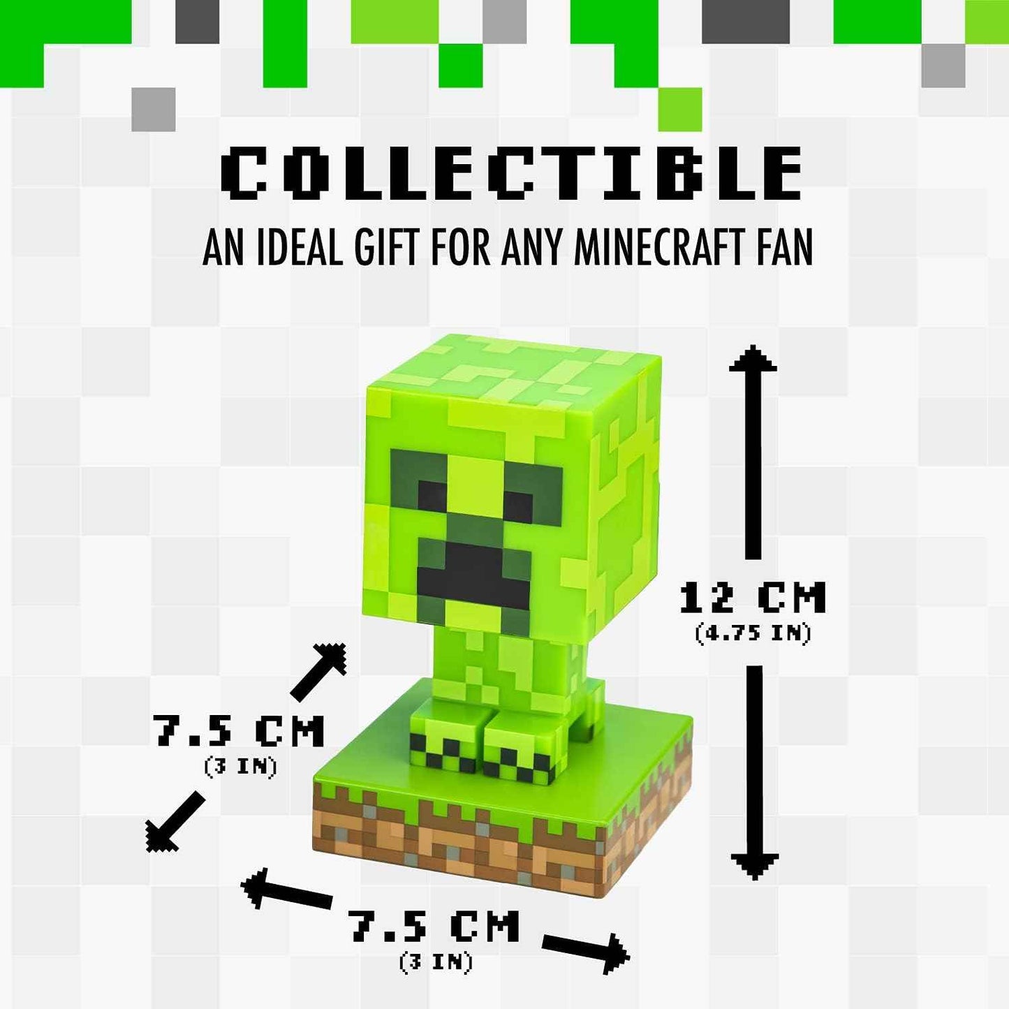 Paladone Minecraft Creeper Light, 3D Lamp - Officially Licensed Night Light - 12 cm Tall, Battery Powered, Gaming Room and Bedroom Decor for Minecraft Gamers