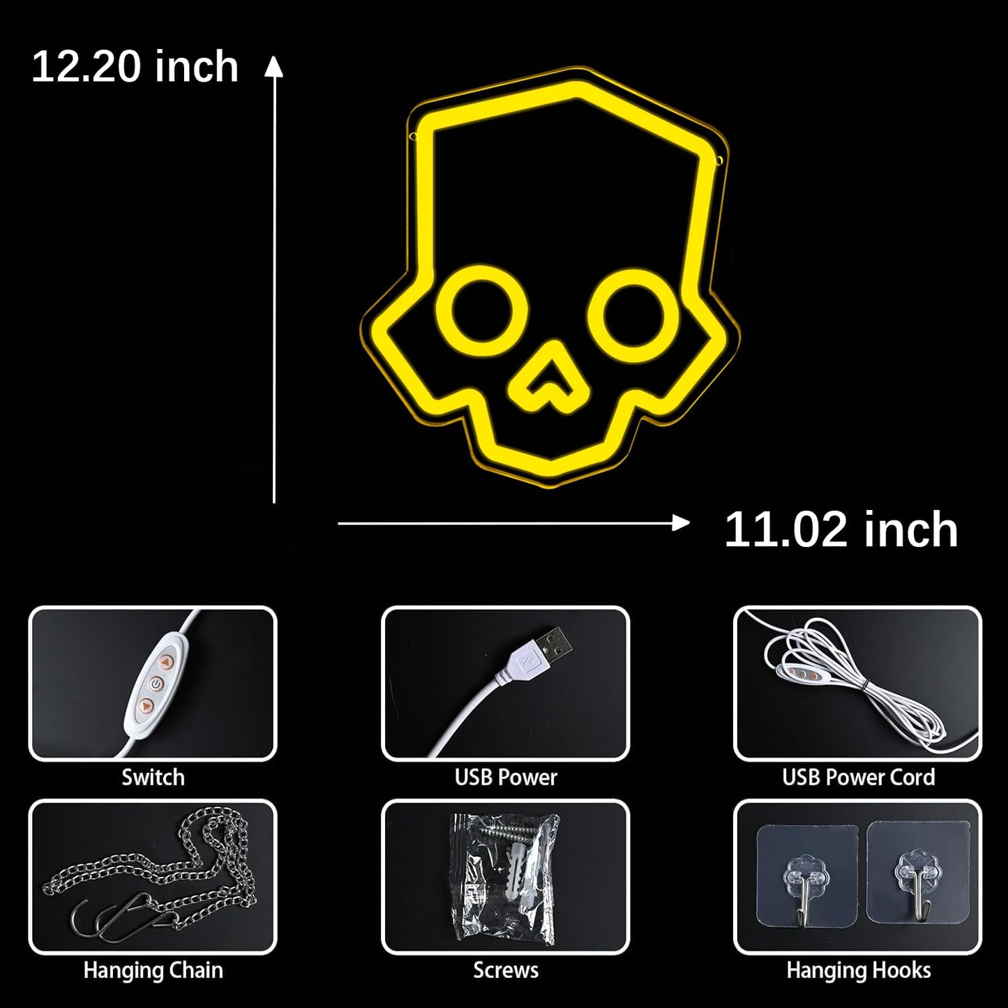 Skull Neon Sign – Yellow LED Neon Lights for Game Room Decor & Man Cave Lighting Home Decor