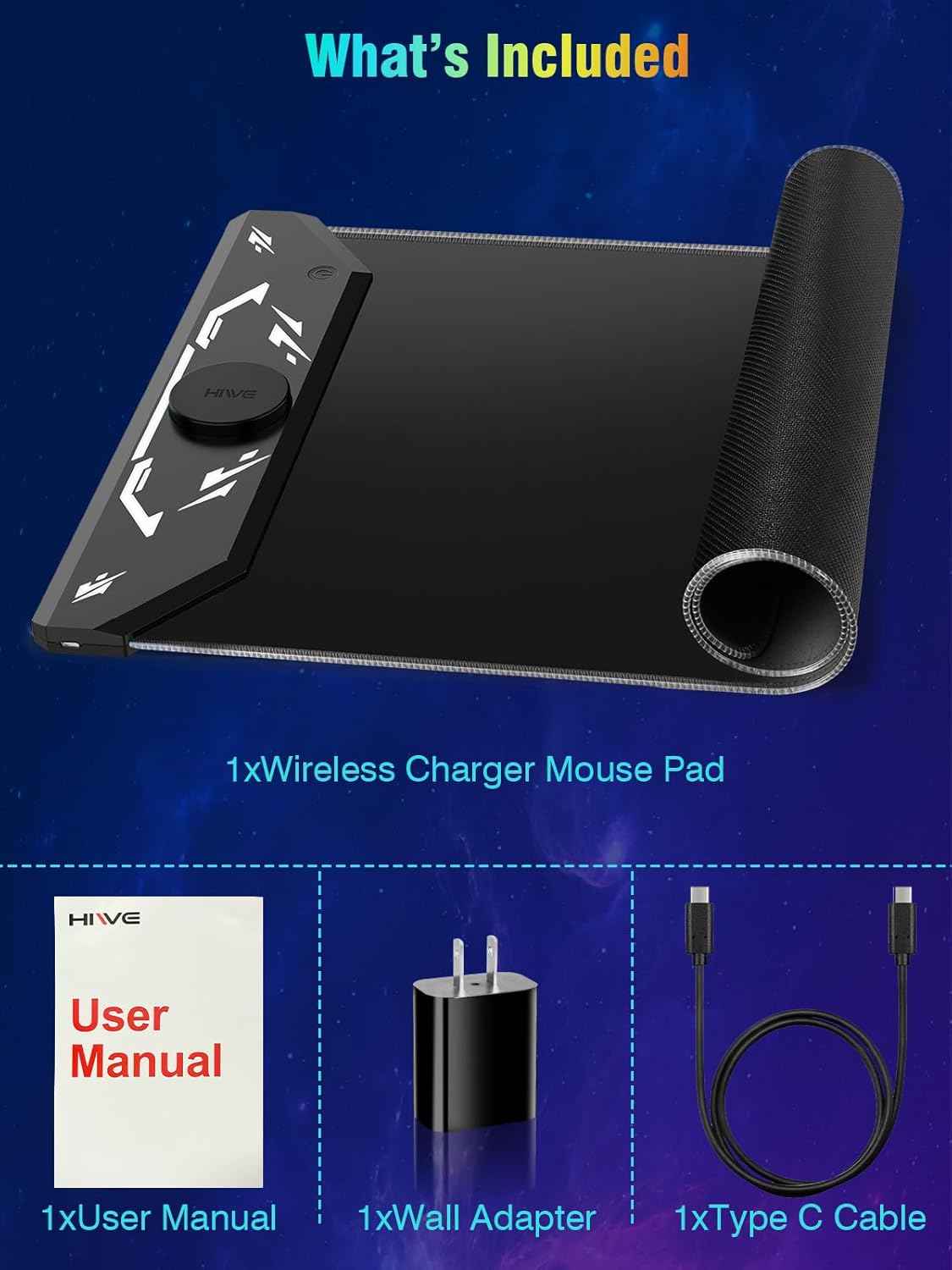Gaming Mouse Pad, Magnetic Wireless Charging Mouse Pad Gaming, 35"x15.8" Large RGB Desk Mat for Laptop/Keyboard, 24 Light Effects, Non-Slip Base, Waterproof Ultra-Smooth Surface, with Adapter, Black