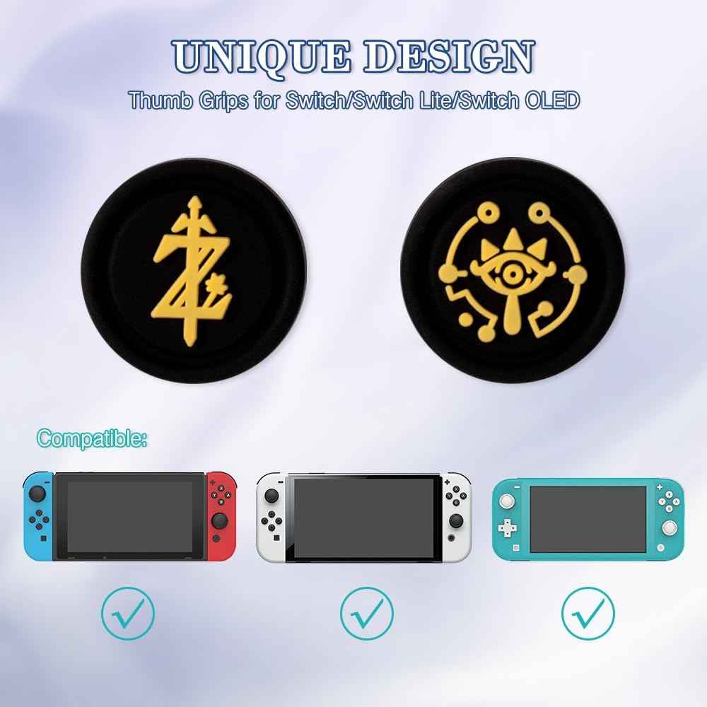 PERFECTSIGHT Switch Thumb Grips, Cute Joystick Caps for Nintendo Switch Lite/Switch OLED, 4 PCS Kawaii Thumbstick Cover Analog Stick Button Cover for NS Joycon Controller (Black Z Eyes)