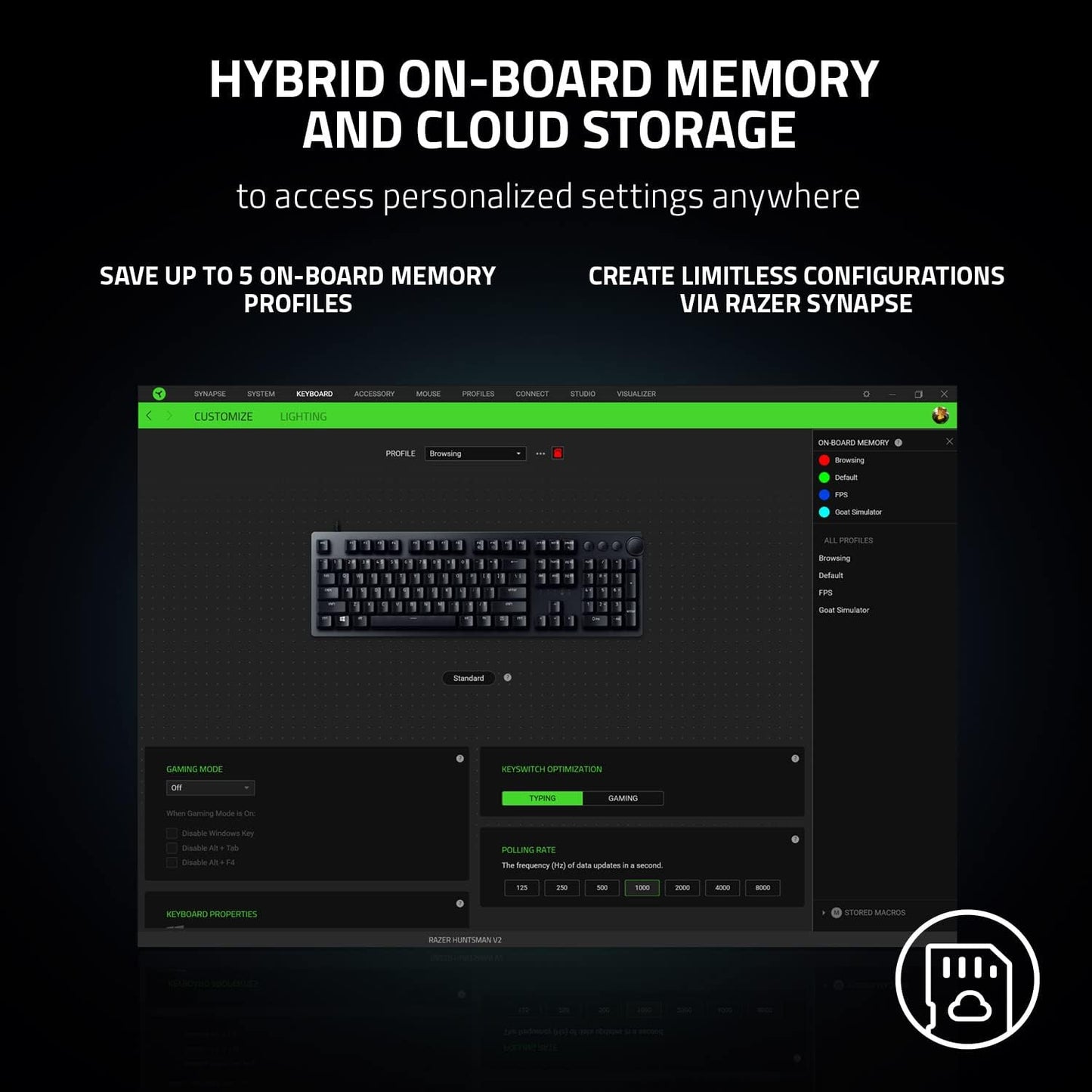 Razer Huntsman V2 Optical Gaming Keyboard: Linear Optical Switches - 8000Hz Polling Rate - Doubleshot PBT Keycaps - Dedicated Media Keys & Dial - Ergonomic Wrist Rest - Snap Tap