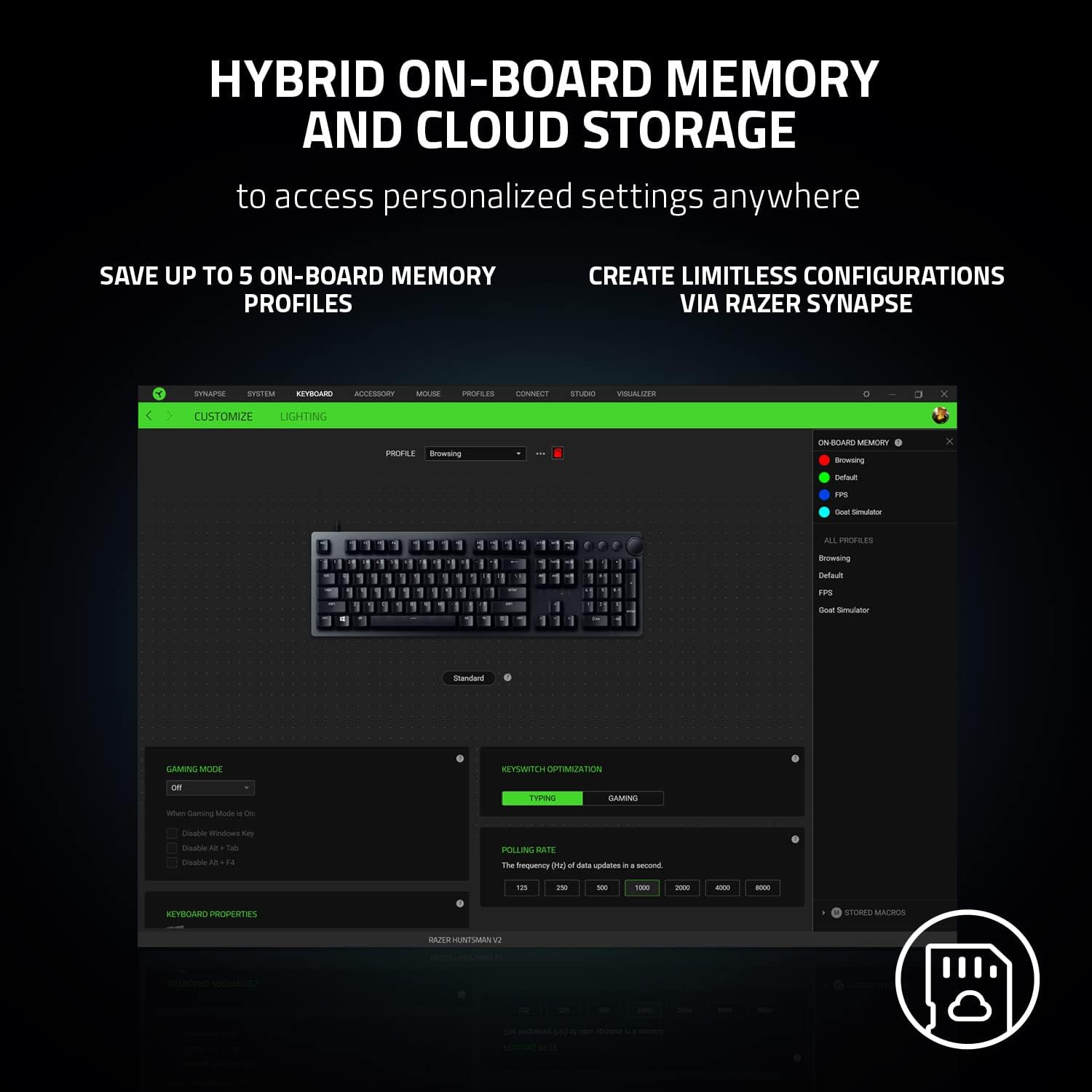 Razer Huntsman V2 Optical Gaming Keyboard: Linear Optical Switches - 8000Hz Polling Rate - Doubleshot PBT Keycaps - Dedicated Media Keys & Dial - Ergonomic Wrist Rest - Snap Tap