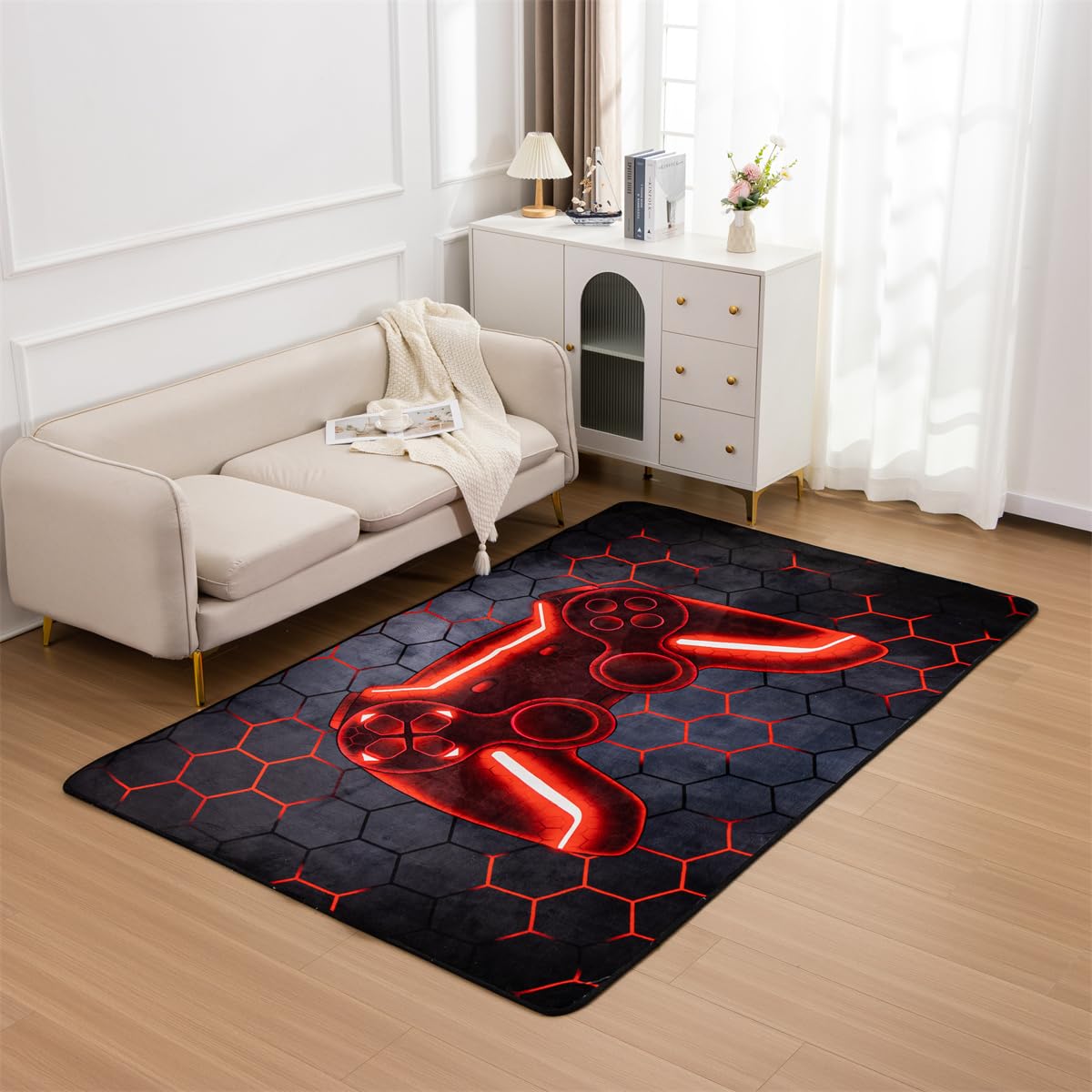 NTBED Game Console Area Rug for Bedroom Sofa Playroom Gaming Geometric Bedside Rugs Gamer Decorative Floor Mat Carpet (3x5 Feet, Blue)