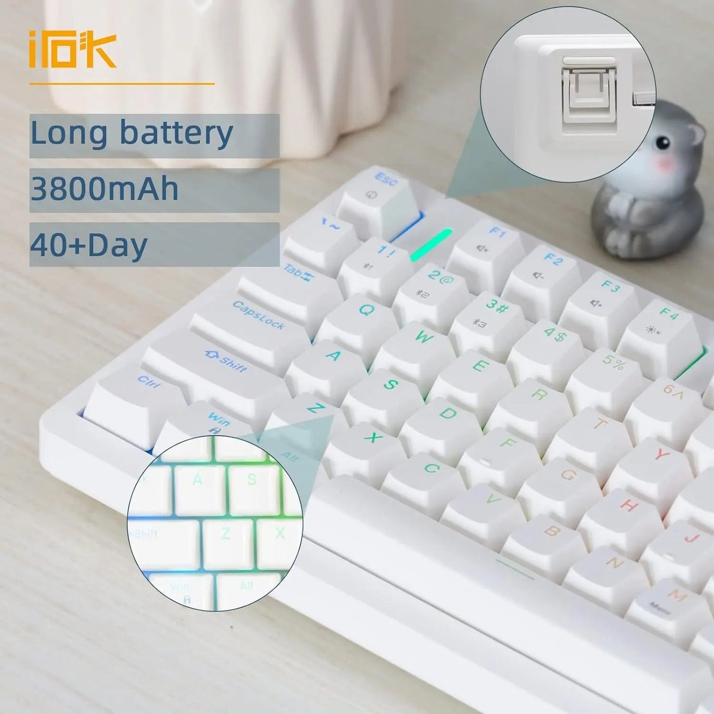 IROK FE75Pro Hot Swappable Mechanical Keyboard, Wireless TKL 75% RGB Customizable Backlit Gaming Keyboard, Bluetooth/2.4G/Wired for Windows PC Gamers - White/Blue - Gapo Goods -