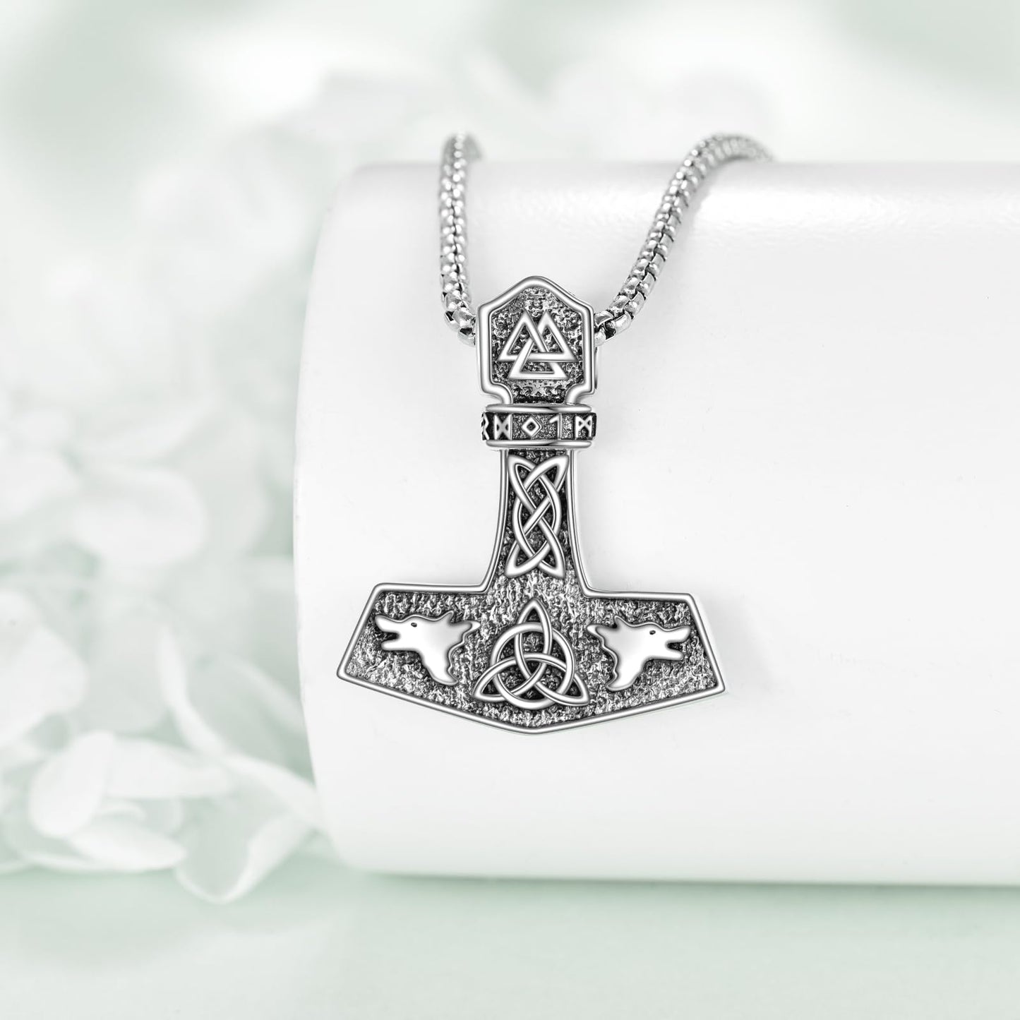 Viking Necklace for Men Sterling Silver Arrowhead/Therian/Raven/Thors Hammer Pendant Necklaces Jewelry Gifts for Men Women