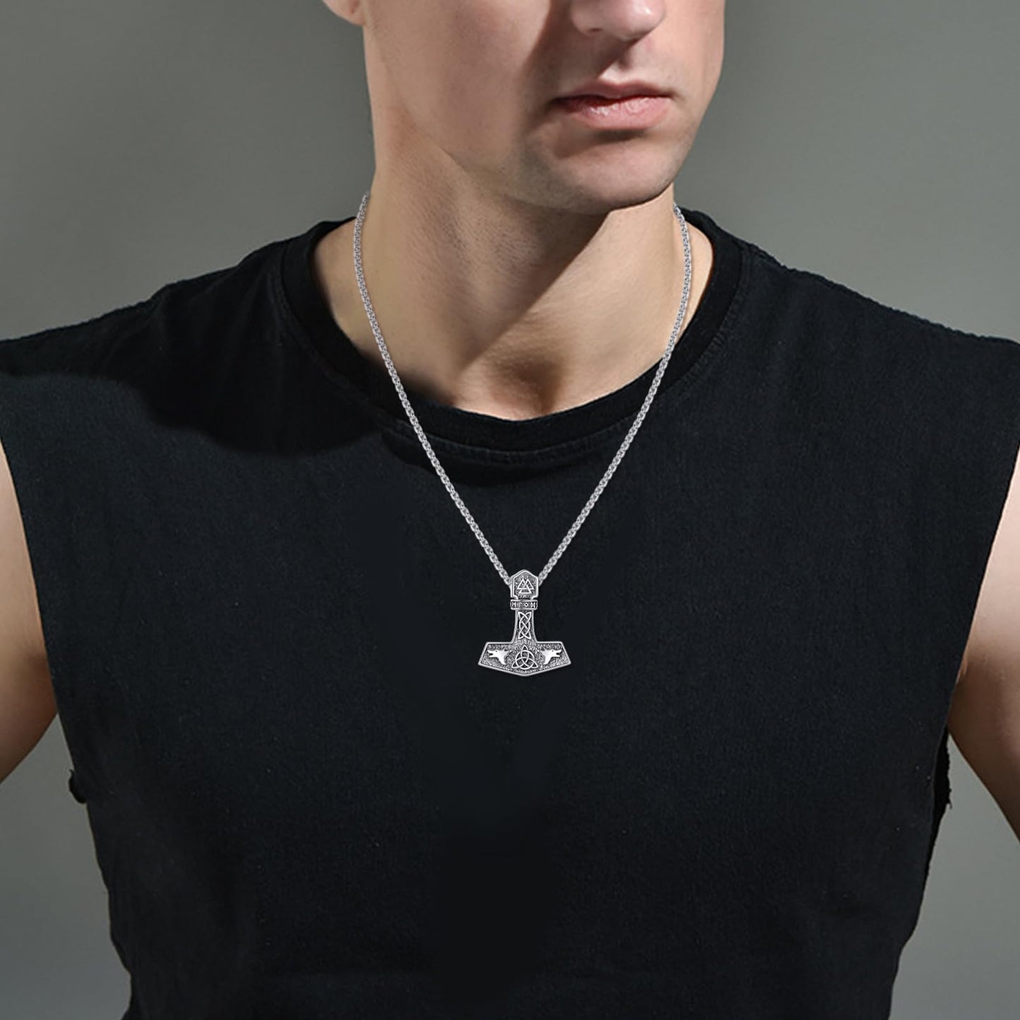 Viking Necklace for Men Sterling Silver Arrowhead/Therian/Raven/Thors Hammer Pendant Necklaces Jewelry Gifts for Men Women