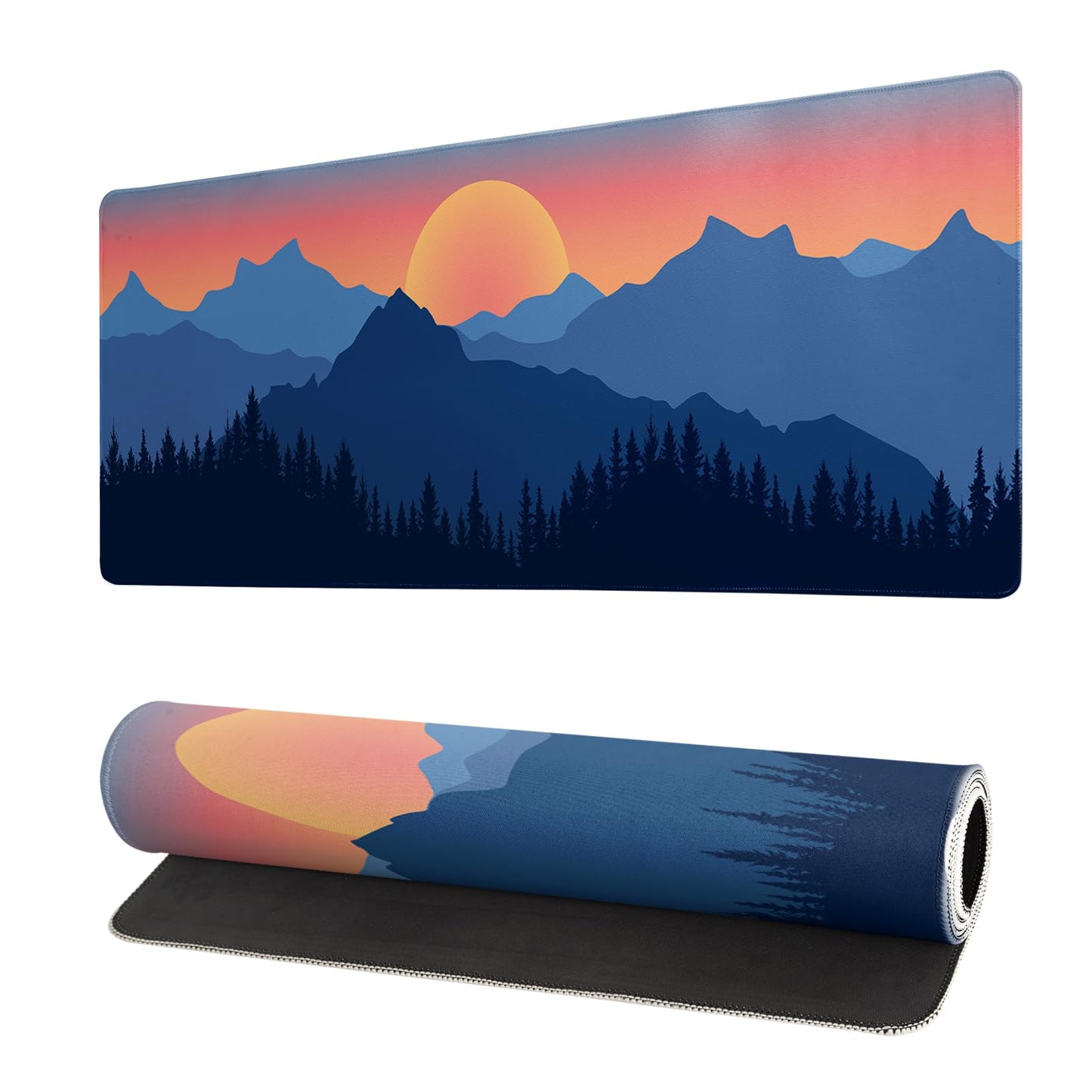 Mountain Gaming Mouse Pad 27.6x11.8 Inch Forest Large Mousepad Extended Grey Mousepad Gaming Non-Slip Rubber Base Stitched Edges Keyboard Mouse Mat Desk Pad for Office Home and Game Mountain