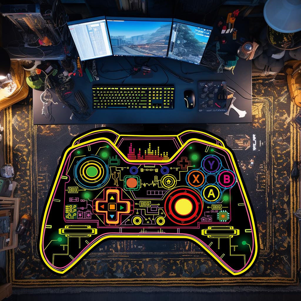 Gaming Rug Teen Boys Carpet Glow in The Blacklight Gamer Rug for Boys Room Playroom Non-Slip Area Rug Kids Boys Girls Game Room Casual Mat (60"x39")